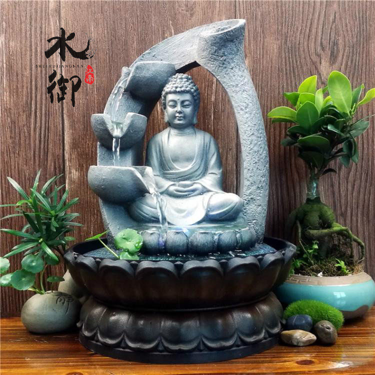 创意中式佛像流水摆件禅意喷泉招财客厅家居装饰保平安工艺品礼品