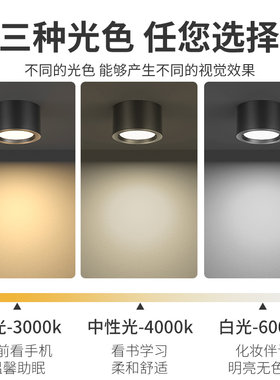 明装筒灯圆形led店铺商用黑色4寸5寸6寸12W18W大功率免钻孔吸顶灯