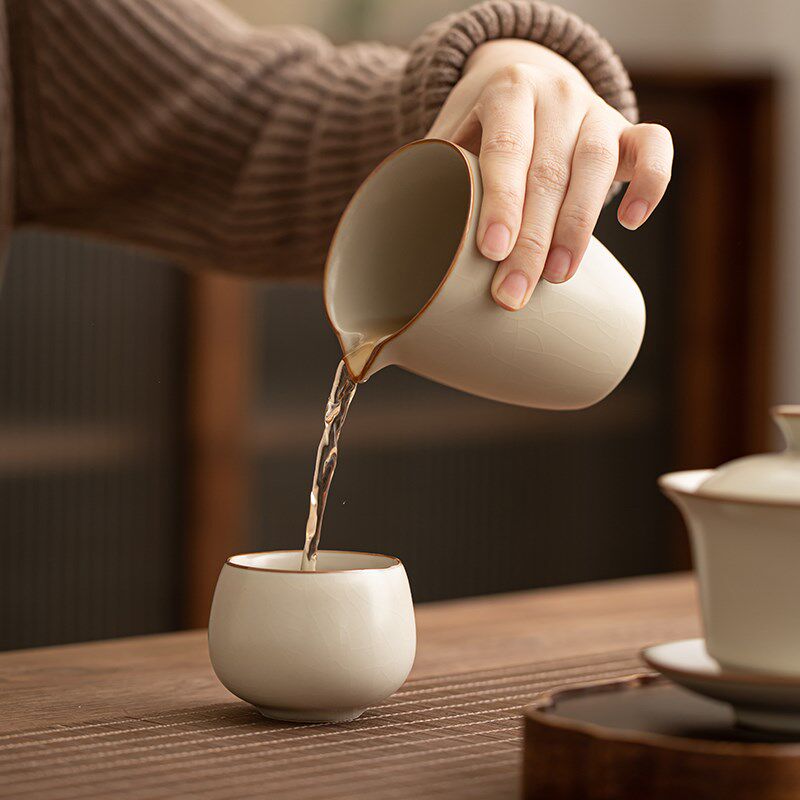 韩恬繁 汝窑公道杯陶瓷家用开片可养茶海公杯功夫茶具配件分茶器
