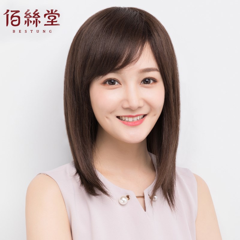 假发女长发真发真人发丝网红自然全头套式锁骨中长直发圆脸短发套