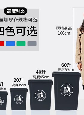 无盖垃圾桶大容量家用特大号厨房桶商用餐饮后厨黑色60升2023新款