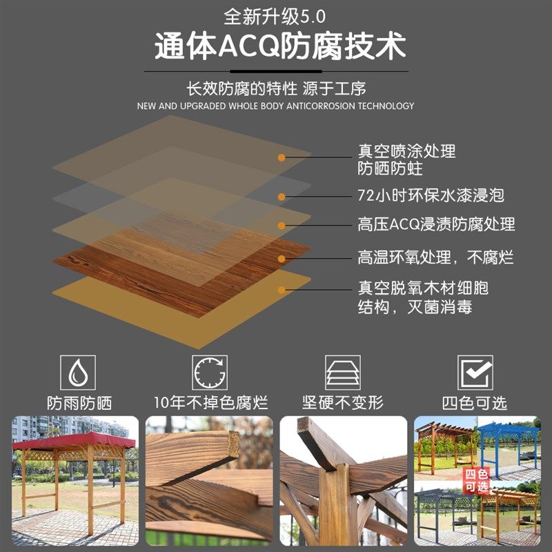 防腐木葡萄架庭院碳化实木地板户外木屋爬藤架子组装别墅凉亭廊架
