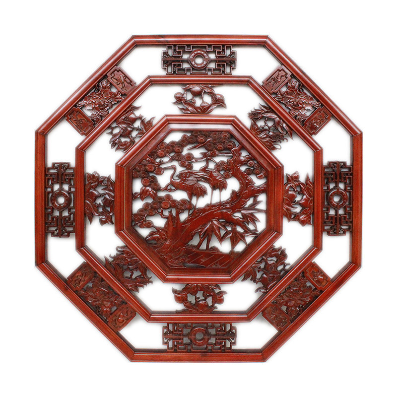 东阳木雕刻新中式仿古八角镂空工艺实木挂件装饰壁挂客厅玄关墙饰