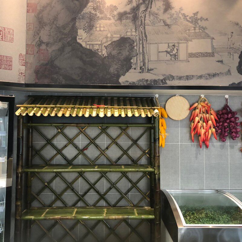 竹货架竹制品农家乐土特产货架竹架饰品展示架带屋顶复古架子饭店
