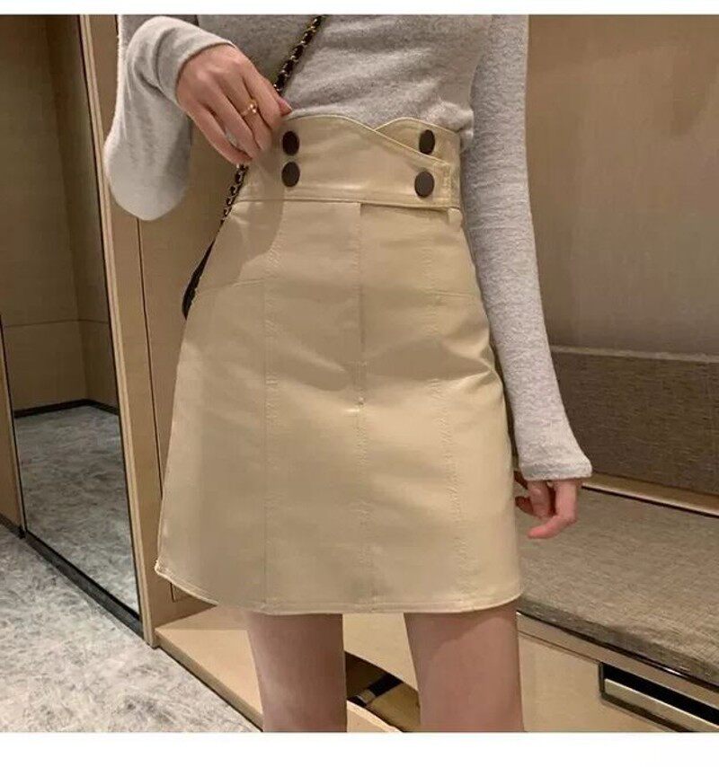 皮裙半身裙大码超高腰包臀一步裙秋冬胖MM学生显瘦防走光a字短裙