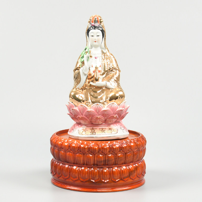 实木雕刻佛像圆形加厚底座摆件工艺品财神观音莲花托架可挖槽定制