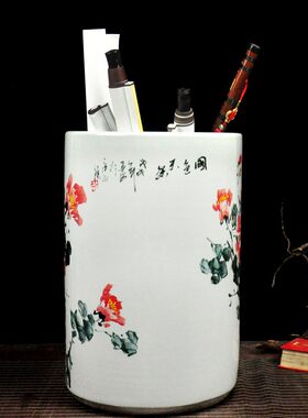 景德镇陶瓷书画筒画缸书画桶字画箭筒卷轴缸书房收纳装伞手绘牡丹