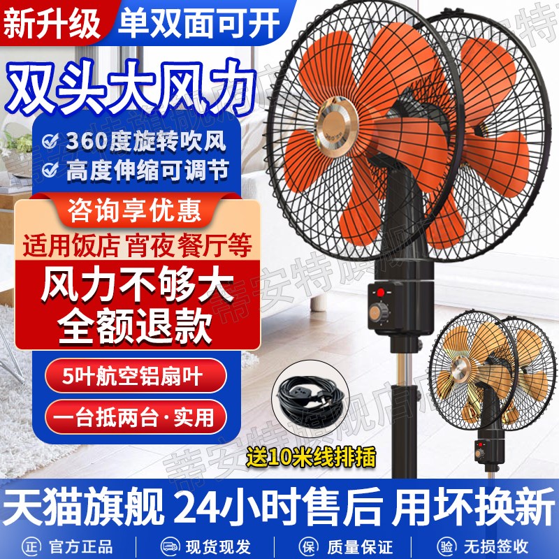 商用双头落地扇工业强风宵夜餐厅车间节能立式电风扇双电机大风力