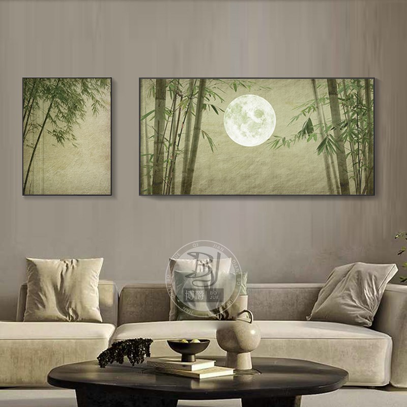 新中式客厅装饰画竹子沙发背景墙画禅意壁画高档大气双联组合壁画
