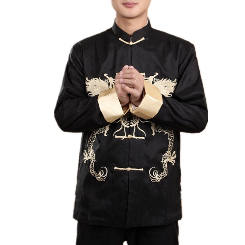 2024年男唐装男士春季外套中年男式龙图长袖唐装上衣演出服装戏服