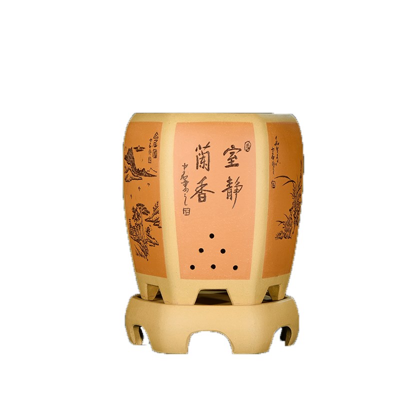 宜兴紫砂六方花盆兰花盆多肉花盆陶瓷创意古典粗陶绿植月季吊