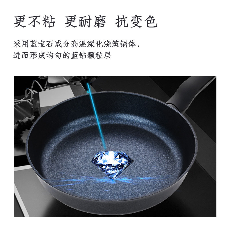 左家右厨蓝钻不粘平底炒锅家用不沾炒菜锅大容量翻炒锅平底锅32cm
