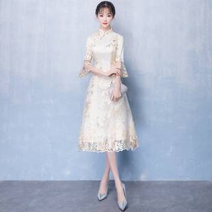 2026新款改良版旗袍女年轻款少女新式小香风现代香槟色旗袍式连衣