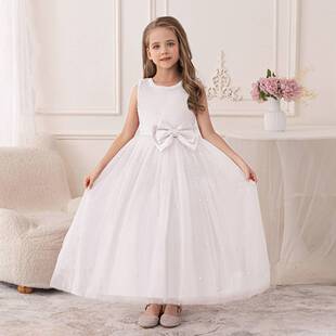 2026新款女童婚礼白色礼服蓬蓬纱花童裙伴娘晚礼服生日聚会钢琴演