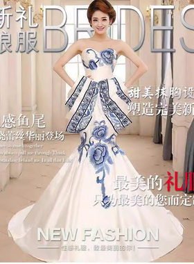 2026新款厂家直供抹胸鱼尾拖尾新娘红色敬酒服长款晚礼服现货