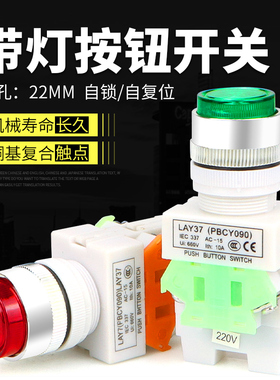 Y090带灯按钮自复位按钮开关 LAY37-11DS 凸头按钮Y090 按钮开关