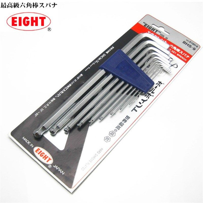 日本进口百利EIGHT加长公制球头内六角扳手BHS-9 1.5-10mm 9件套图片