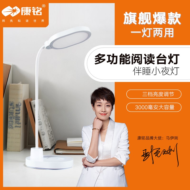 康铭台灯学习专用学生儿童书桌可充电插电式阅读写作业写字护眼灯