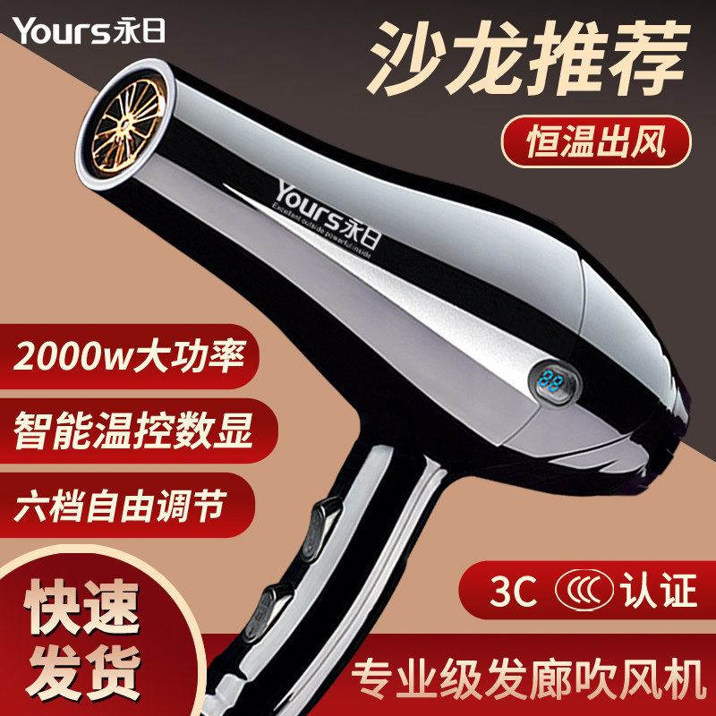 永日专业大功率发廊电吹风机LED液晶温控数显恒温低噪音电吹风筒