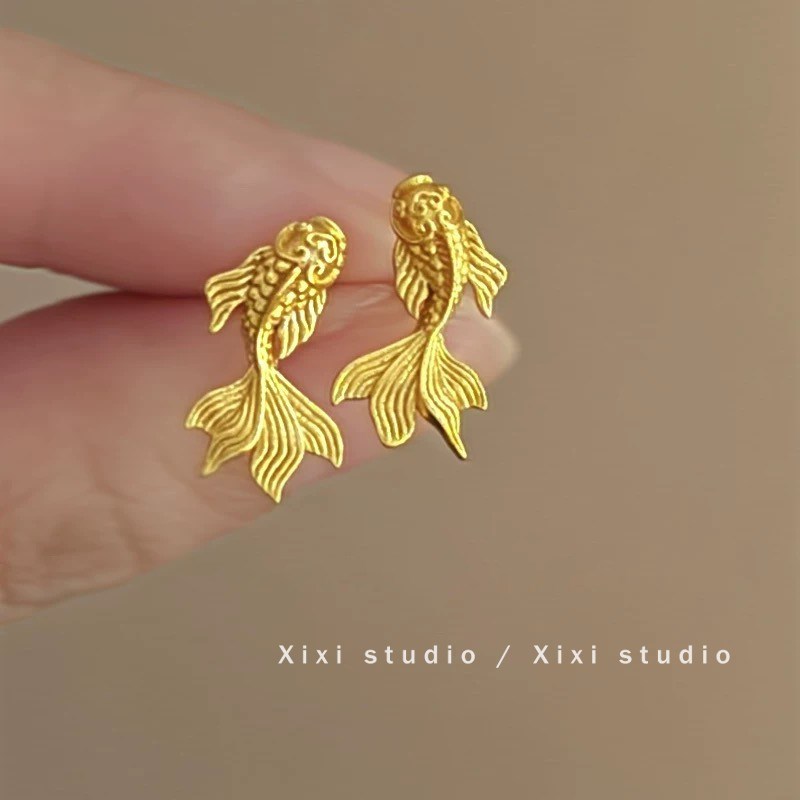 好运降临!小巧精致金鱼耳钉!新中式时尚耳环百搭耳饰盘发器耳饰