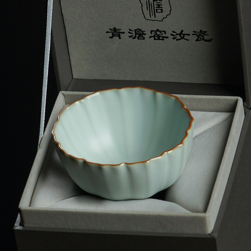 汝窑茶碗单个景德镇主人杯单杯手工茶杯陶瓷礼盒装汝瓷冰裂釉开片