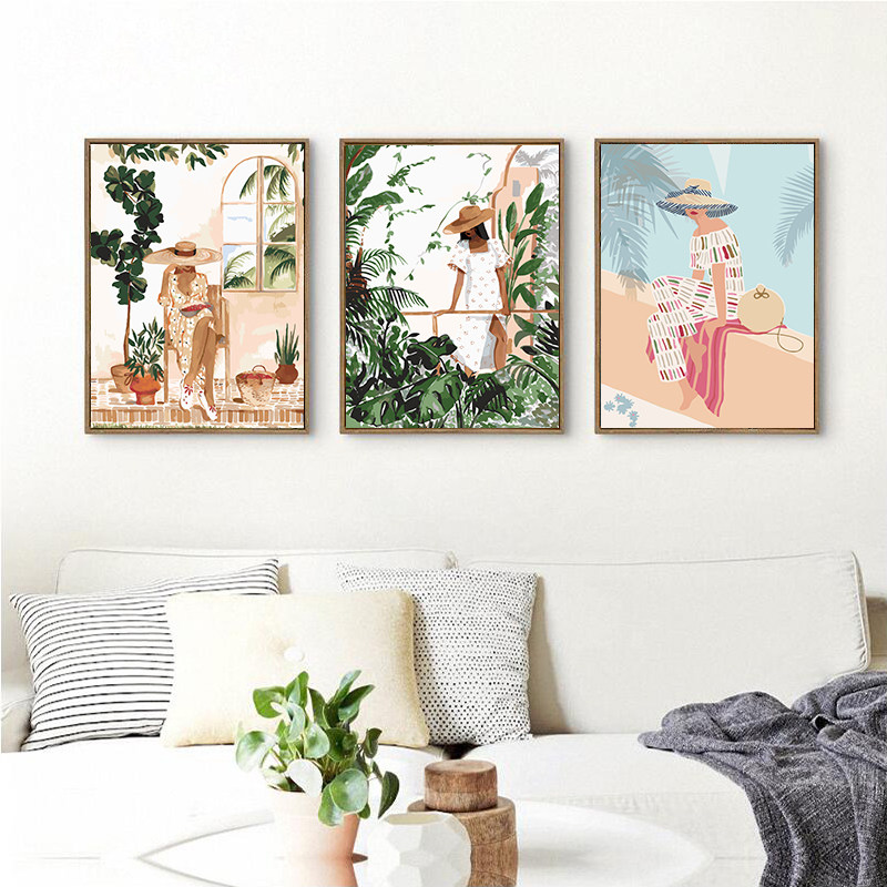 diy数字油画少女画人物简约客厅填色手工手绘画画填充涂色油彩画