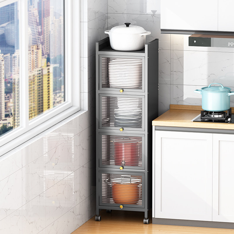 厨房夹缝置物架多层落地带门冰箱缝隙侧收纳柜子储物柜锅具小尺寸