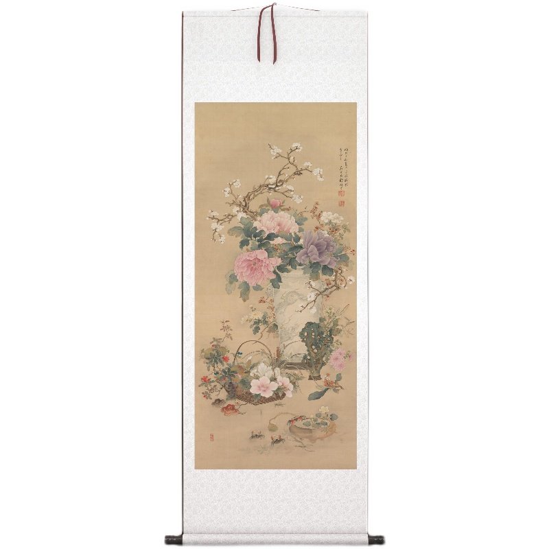 《岁朝清供图》中式客厅书房茶室装饰画挂画玄关水墨高清卷轴字画