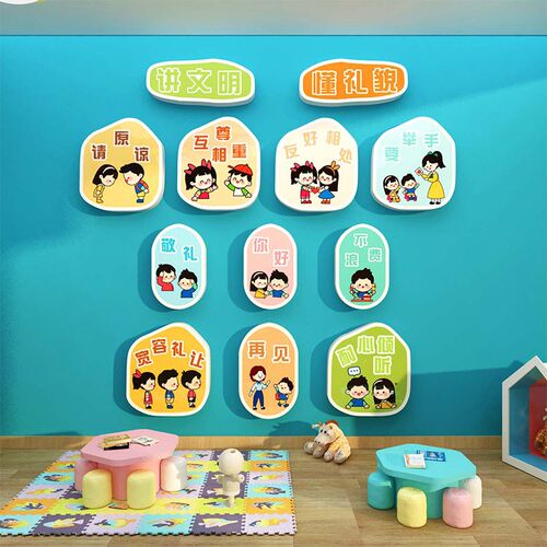 幼儿园文明礼仪墙面装饰教室楼梯走廊布置背景环创主题墙成品贴画