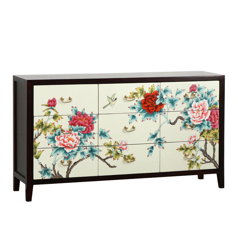 新中式柜子仿古储物柜实木多斗柜轻奢玄关柜客厅酒店装饰柜收纳柜