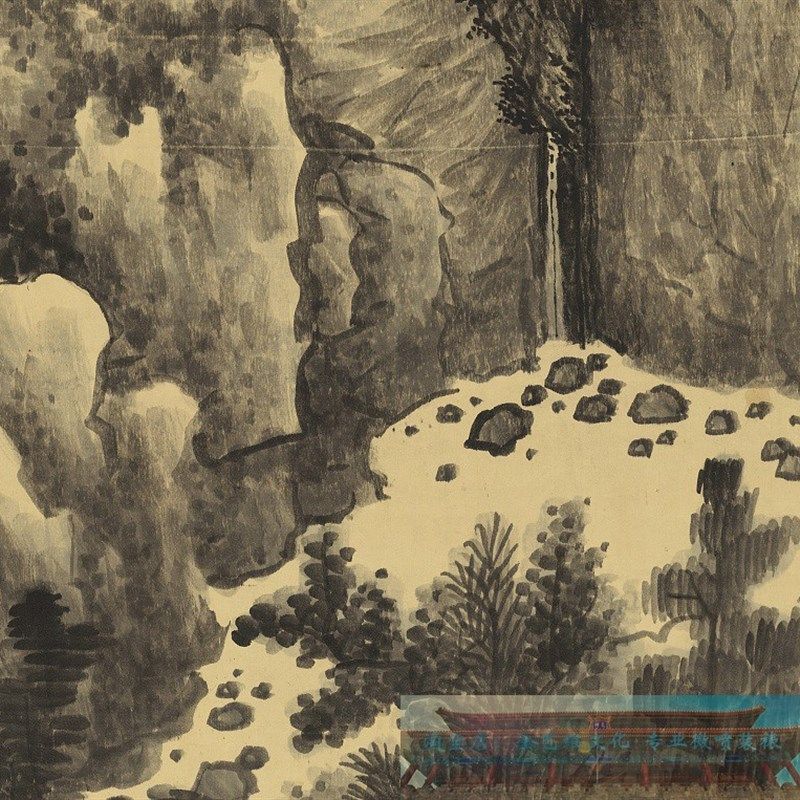 清 龚贤 群峰石潭图  仿古山水写意国画立轴竖幅装饰画高清微喷画