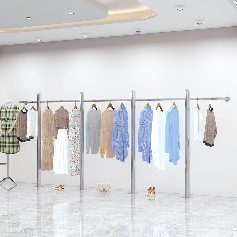 服装店不锈钢展示架壁挂架童装店女装店货架网红挂衣架落地陈列架