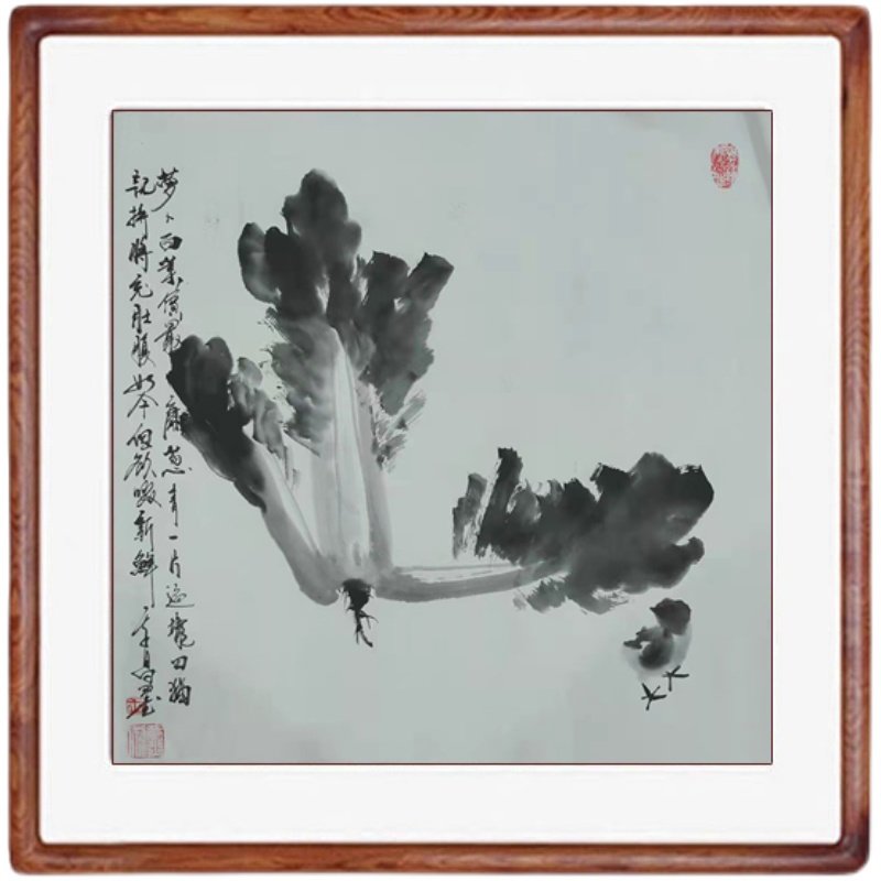 国画白菜蔬菜纯手绘画写意画三尺斗方字画木框挂画宣纸画芯水墨画