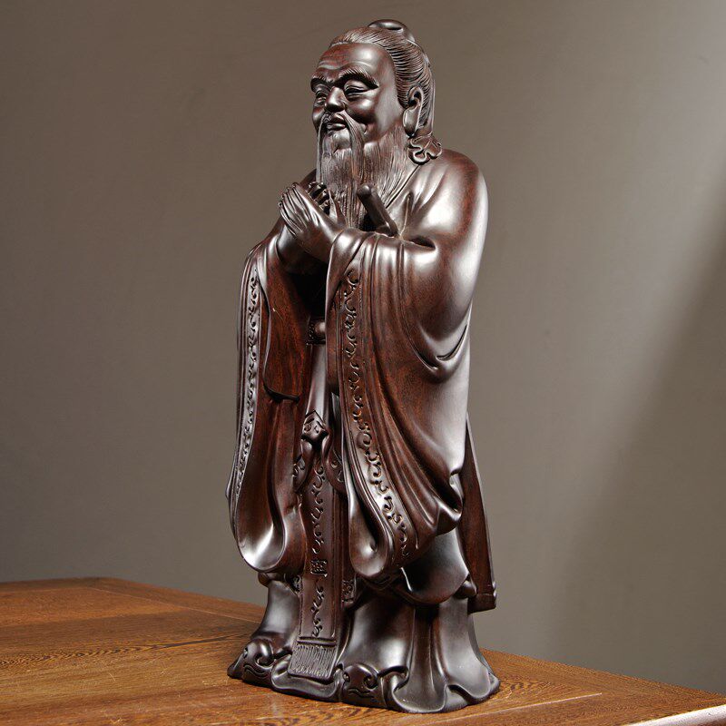 黑檀木雕刻孔子雕像摆件实木新中式孔夫子家居客厅办公装饰工艺品