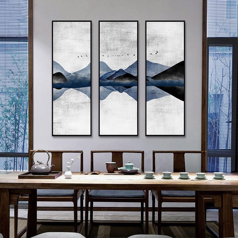 抽象山水新中式装饰画水墨画客厅玄关走廊挂画餐厅壁画茶室有框画