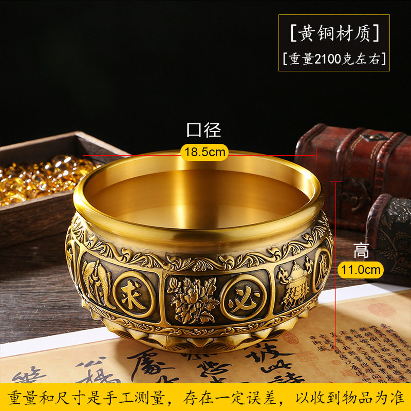 大号有求必应黄铜聚宝盆摆件复古八宝缸水晶元宝客厅装饰开业礼品