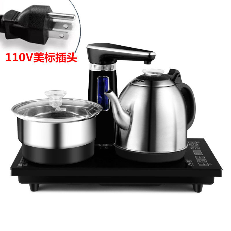 110V自动上水电热水壶双层不锈钢材质 智能抽水电茶炉1.2L大容量