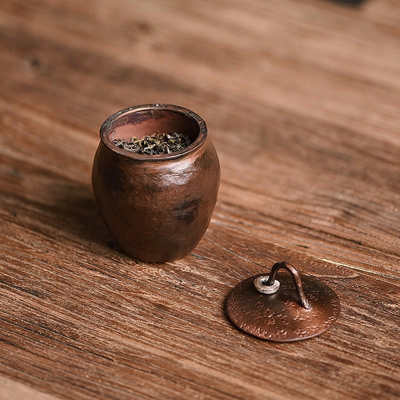 手工复古紫铜醒茶叶罐普洱茶绿茶叶小茶仓防潮小号茶叶罐家用禅意