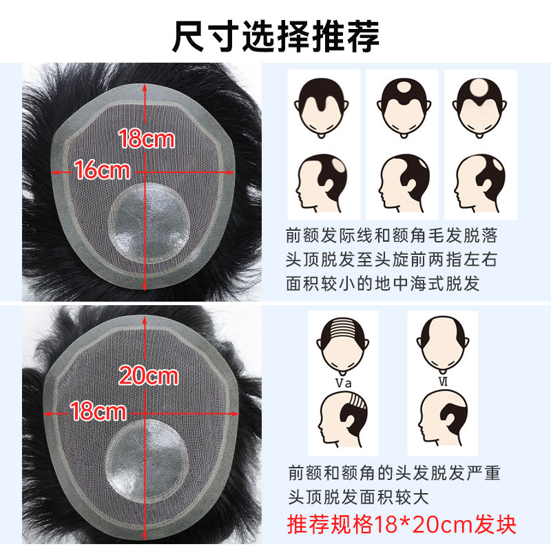 假发男短发真发假发片隐形无痕遮秃补头顶发块男士毛寸头顶补发片