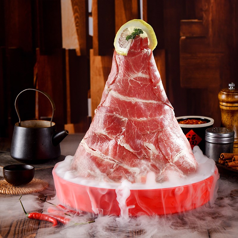 网红烤肉创意摆盘密胺仿瓷商用火锅涮雪花肥牛羊肉特色干冰菜盘子
