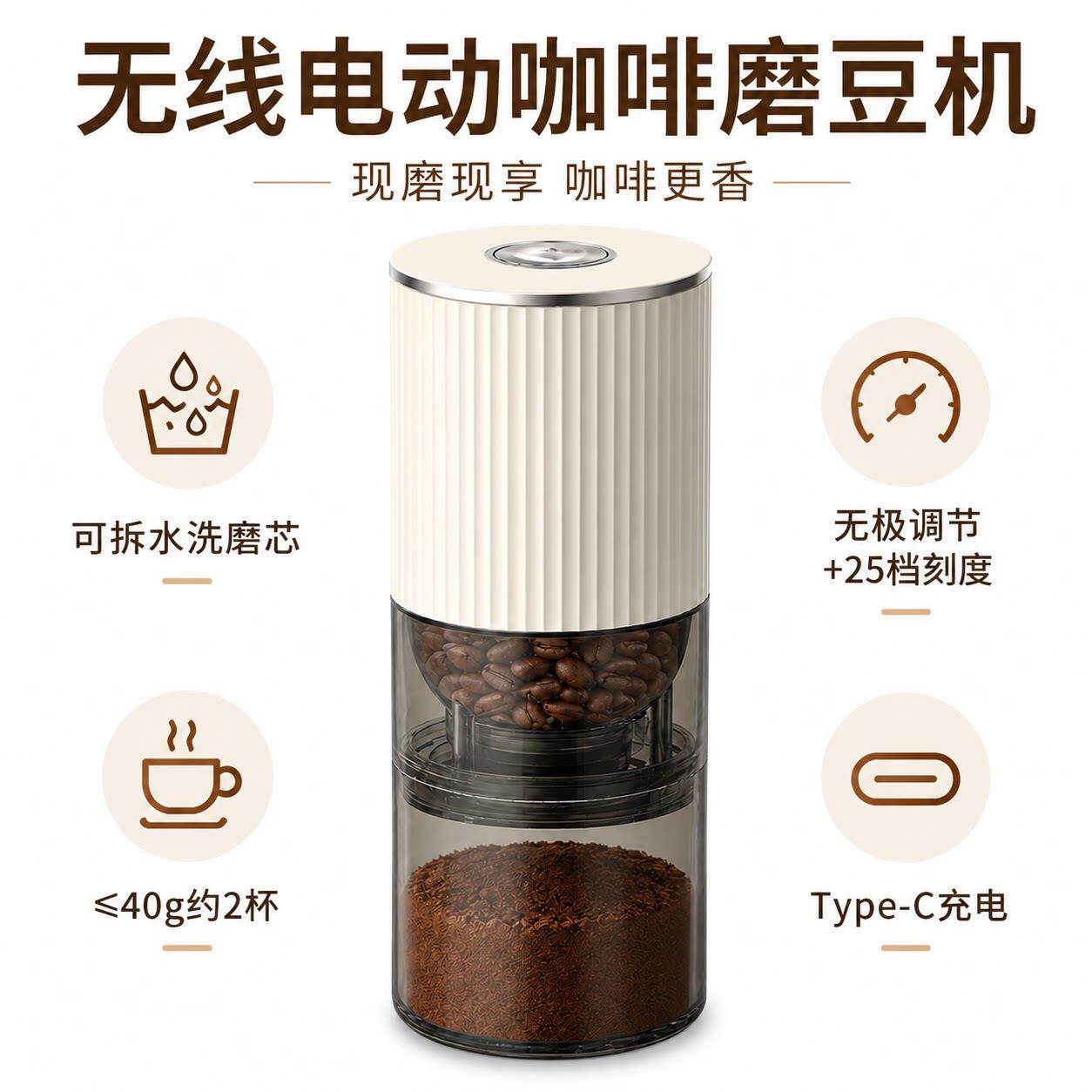IBN电动磨豆机咖啡家用现小型粉机便携磨全自动研磨器手咖磨啡磨