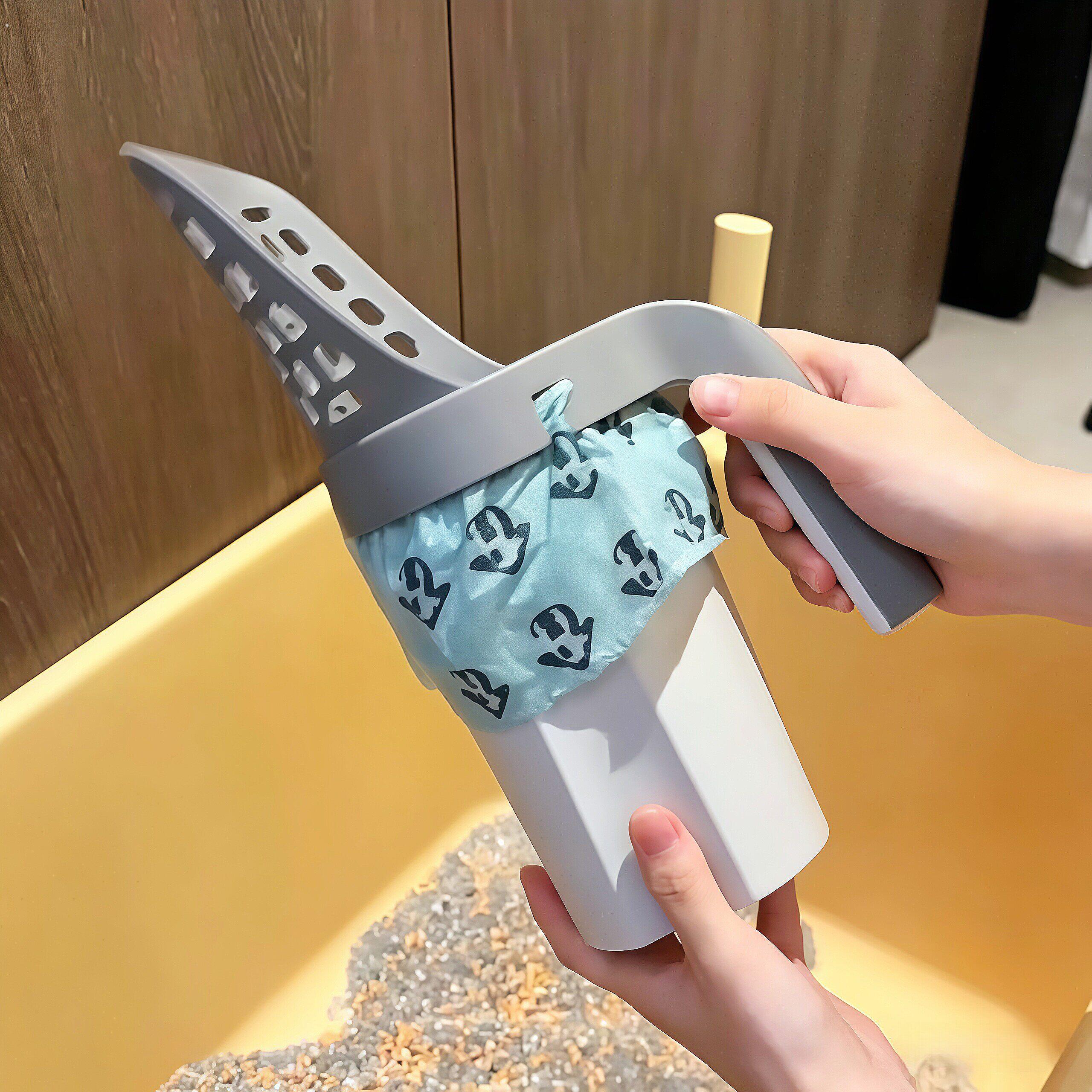 铲屎神器！猫砂铲长柄细孔一体式带垃圾桶大容量过滤铲宠物拾便器