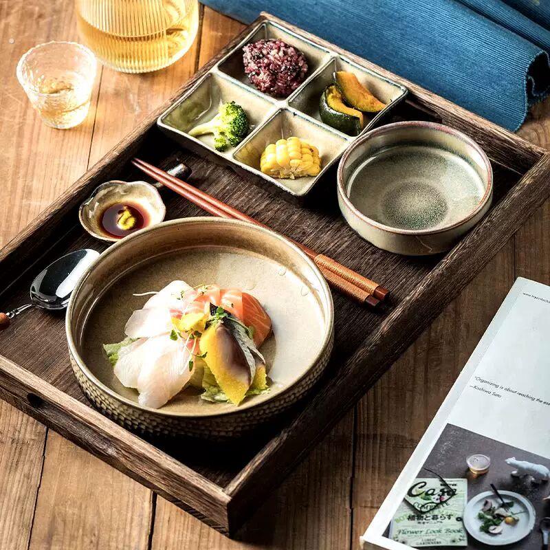日式陶瓷高级一人食餐具组合 民宿风格极光绿餐盘