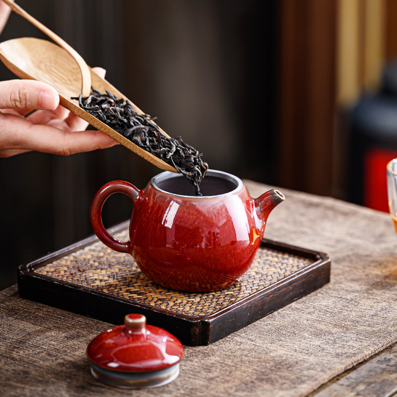 郎红釉西施壶复古窑变单壶陶瓷茶壶功夫茶具家用结婚庆泡茶器冲茶