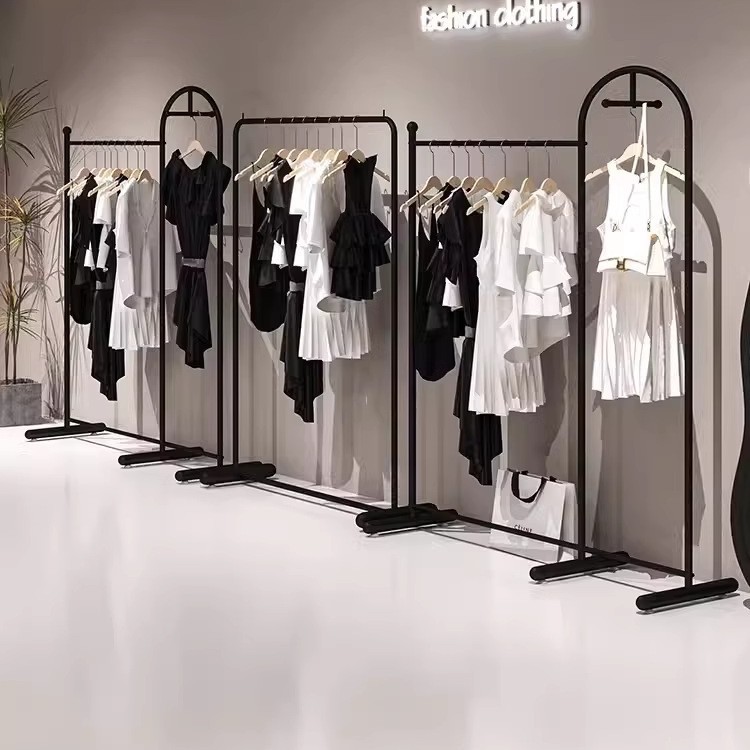 服装店专用展示架落地式衣服陈列架子男女装店正挂货架黑色展示柜