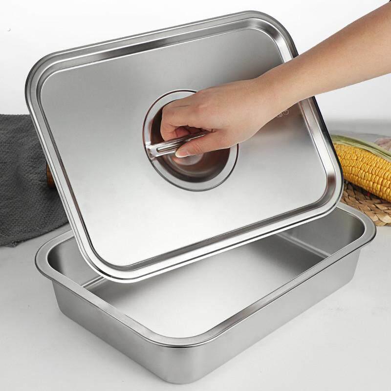 带盖特厚不锈钢安平底盘容加深菜盆方盘烧烤盘加长方形托盘零商用