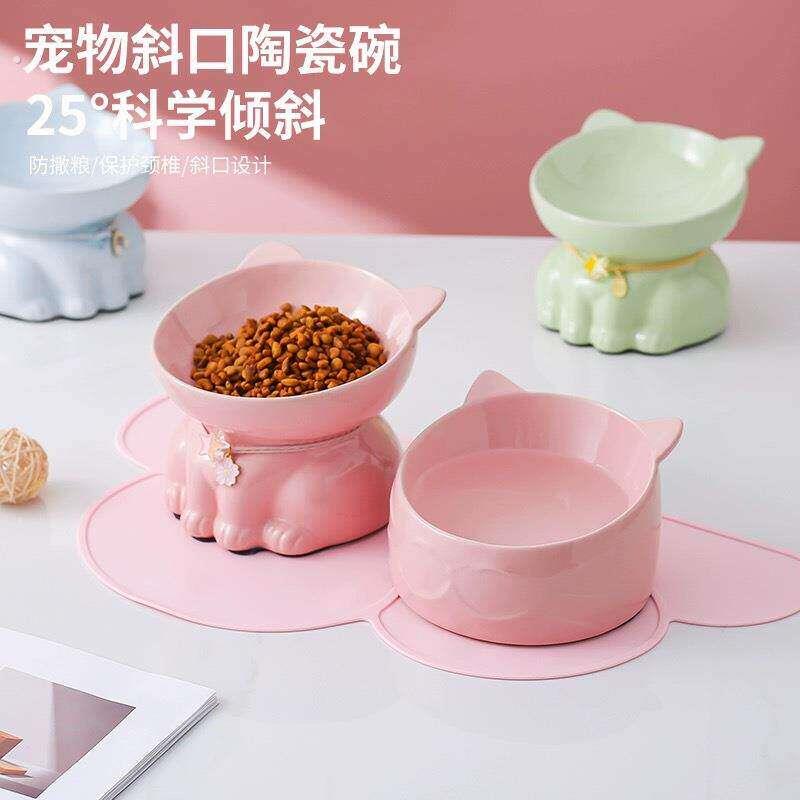 猫碗陶瓷大号高脚斜口护颈防打翻猫粮碗水碗狗狗饭碗食粮饮水通用