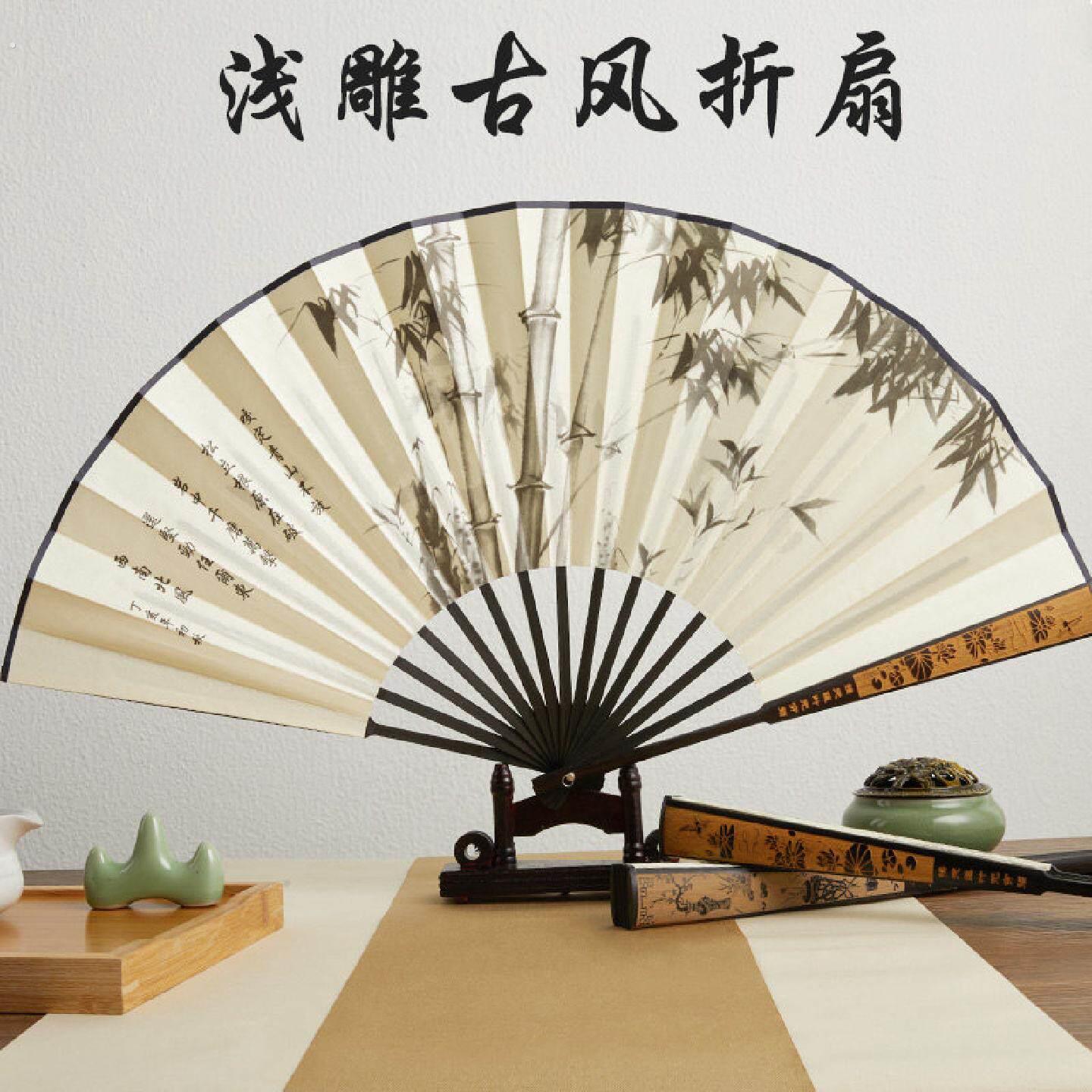 10寸古风扇子折扇男款夏季绢布折叠夏天竹扇汉服2026新款随身扇子图片