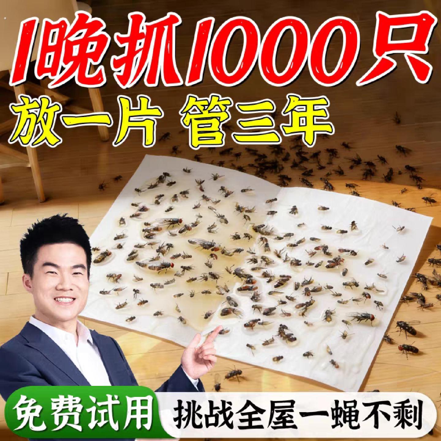 苍蝇贴强力粘蝇纸消灭蝇子粘蝇板蚊子驱赶捕捉神器商居两用50片装