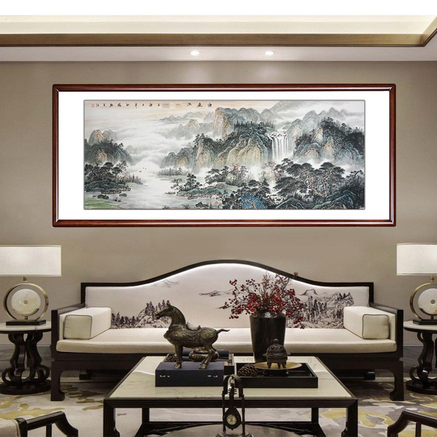 山水画手绘国画聚宝盆客厅装饰壁画办公室挂画名家书画